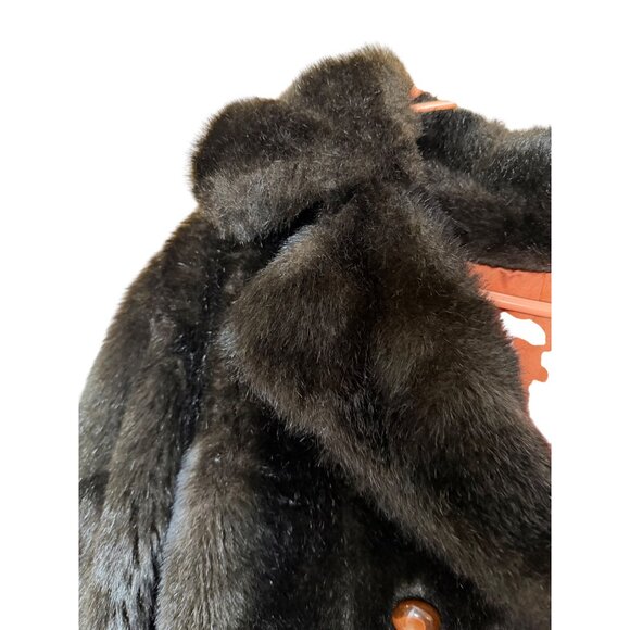 Vintage Womens Faux Fur Double Breasted Coat Size M/L Brown Wide Collar Lined - Picture 6 of 16